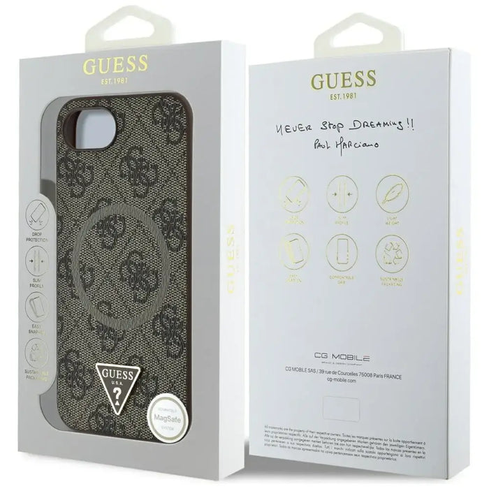 Калъф Guess 4G Ring Triangle Logo MagSafe iPhone 16e - кафяв