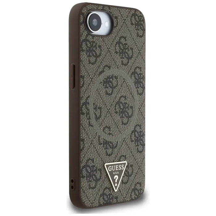 Калъф Guess 4G Ring Triangle Logo MagSafe iPhone 16e - кафяв