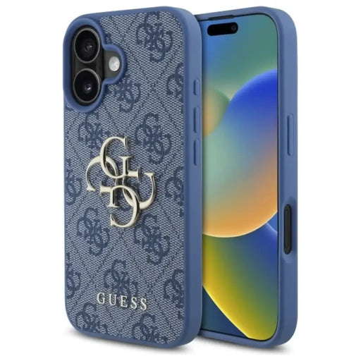 Калъф Guess 4G с голямо лого за iPhone 16 - син