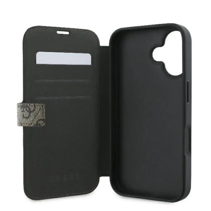 Калъф Guess 4G с метално лого за iPhone 16 - кафяв