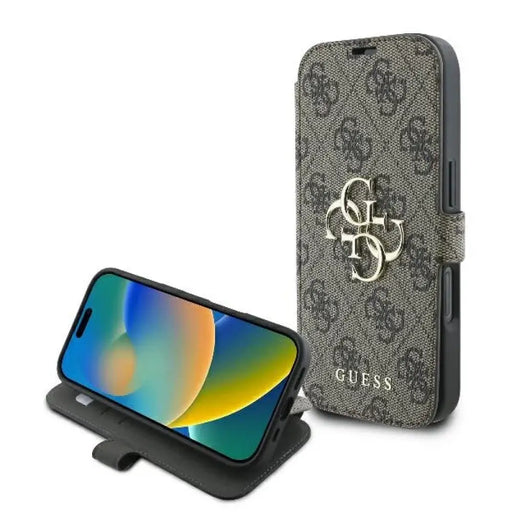 Калъф Guess 4G с метално лого за iPhone 16 Pro - кафяв