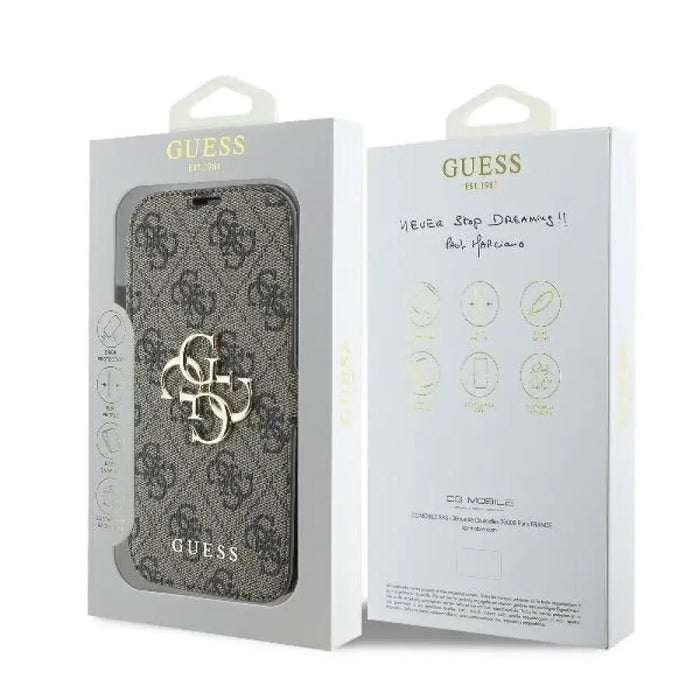 Калъф Guess 4G с метално лого за iPhone 16 Pro - кафяв