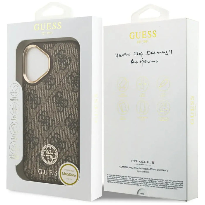 Калъф Guess 4G Strass Logo MagSafe за iPhone 17 - кафяв