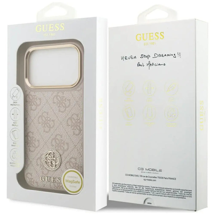 Калъф Guess 4G Strass Logo MagSafe за iPhone 17 Pro - розов