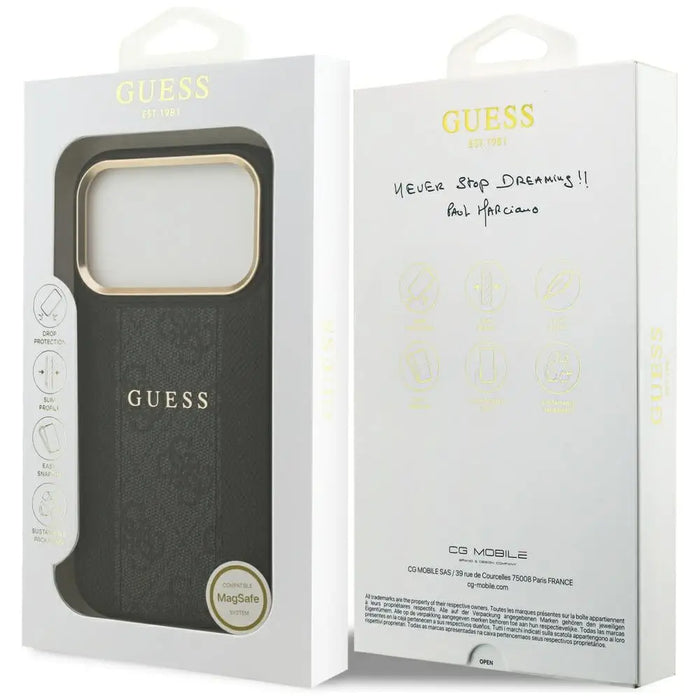 Калъф Guess 4G Stripe MagSafe за iPhone 17 Pro - черен