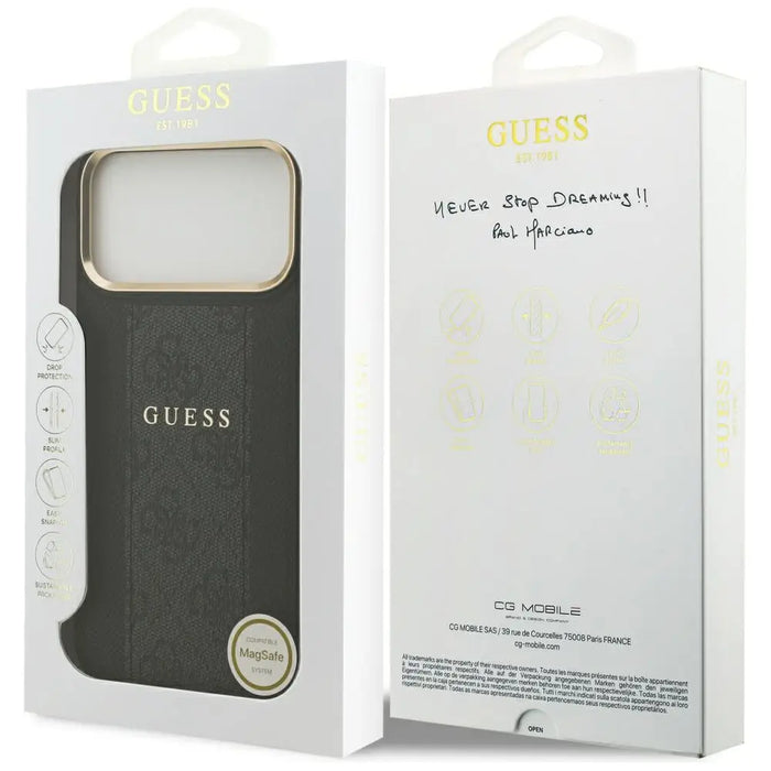 Калъф Guess 4G Stripe MagSafe за iPhone 17 Pro Max - черен