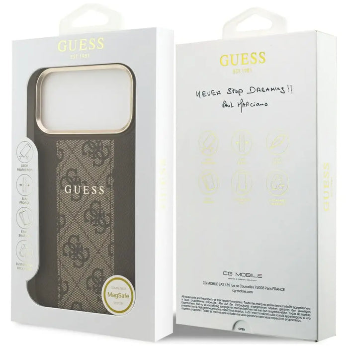 Калъф Guess 4G Stripe MagSafe за iPhone 17 Pro Max - кафяв