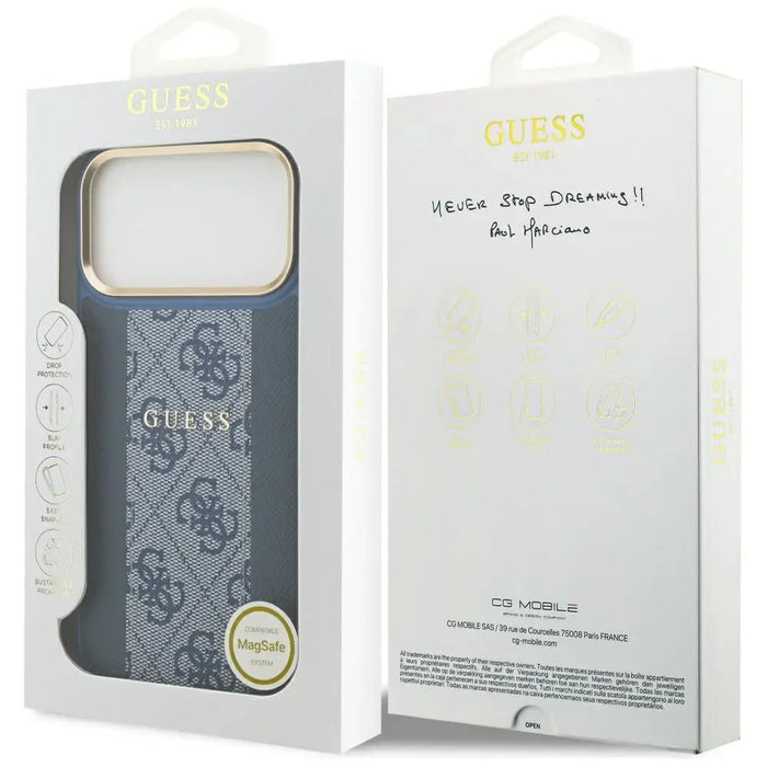 Калъф Guess 4G Stripe MagSafe за iPhone 17 Pro Max - син