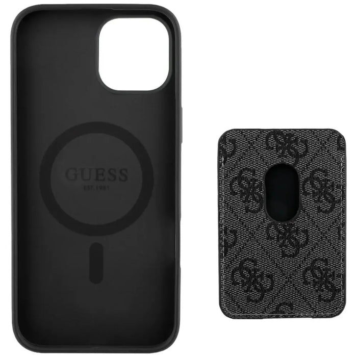 Калъф Guess 4G Stripes с портфейл Magsafe за iPhone 15 черен