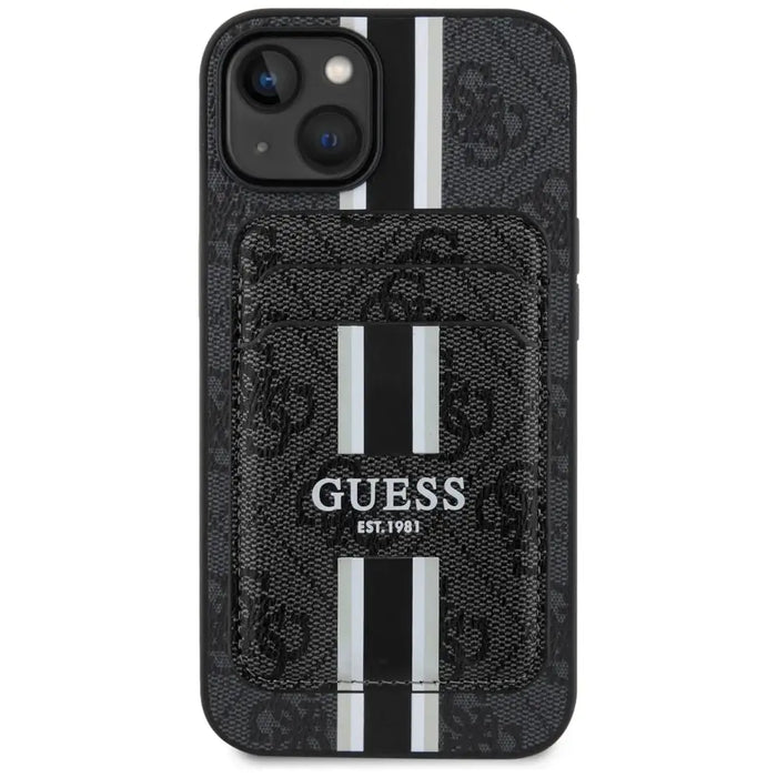 Калъф Guess 4G Stripes с портфейл Magsafe за iPhone 15 черен
