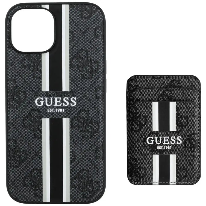 Калъф Guess 4G Stripes с портфейл Magsafe за iPhone 15 черен