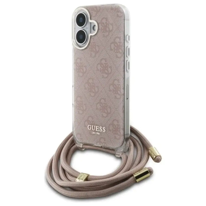 Калъф Guess Crossbody Cord 4G Print iPhone 16 - розов