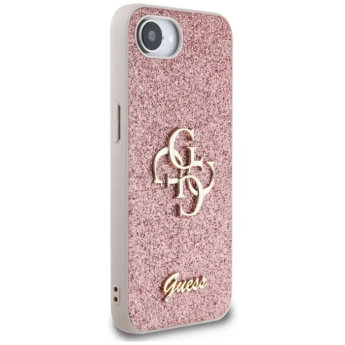 Калъф Guess Fixed Glitter Big 4G iPhone 16e - розов