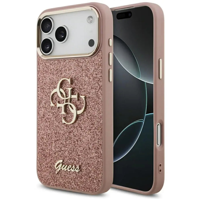 Калъф Guess Fixed Glitter Big 4G с метална рамка за iPhone