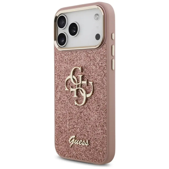 Калъф Guess Fixed Glitter Big 4G с метална рамка за iPhone