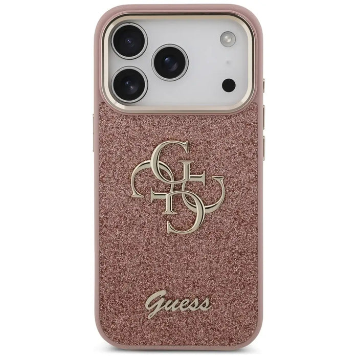 Калъф Guess Fixed Glitter Big 4G с метална рамка за iPhone
