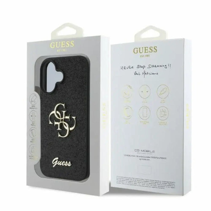 Калъф Guess Fixed Glitter Big 4G за iPhone 16 - черен