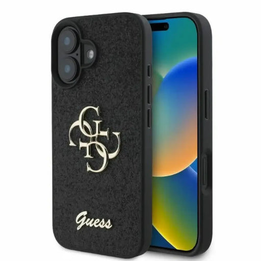 Калъф Guess Fixed Glitter Big 4G за iPhone 16 - черен