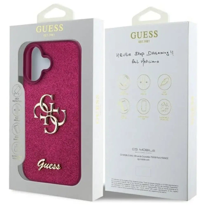 Калъф Guess Fixed Glitter Big 4G за iPhone 16 - лилав
