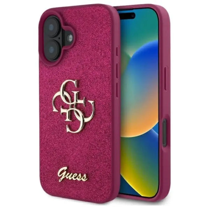 Калъф Guess Fixed Glitter Big 4G за iPhone 16 - лилав