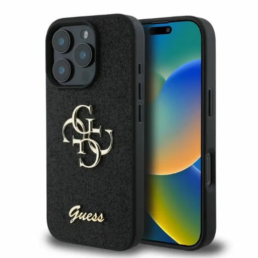 Калъф Guess Fixed Glitter Big 4G за iPhone 16 Pro - черен