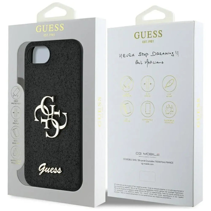 Калъф Guess Fixed Glitter Big 4G за iPhone 16e - черен