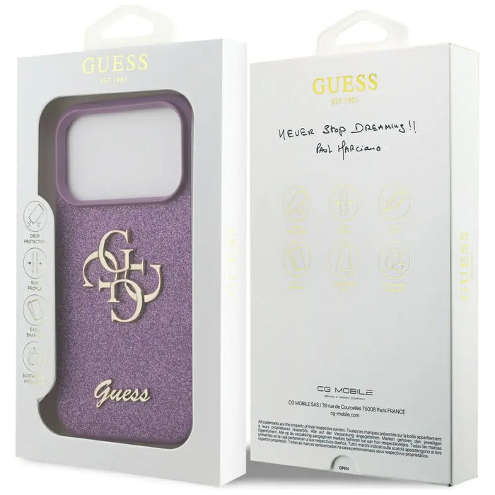 Калъф Guess Fixed Glitter Big 4G за iPhone 17 Pro - лилав
