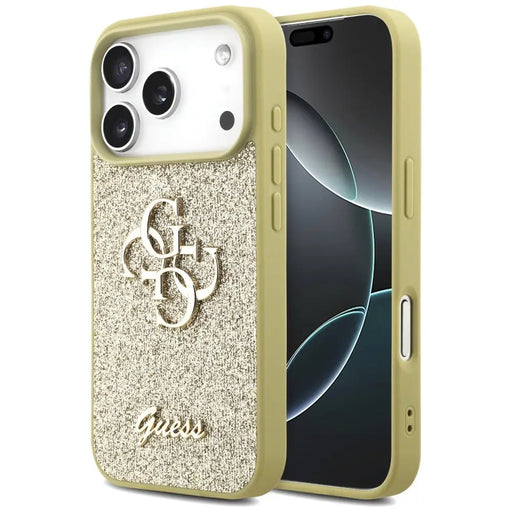 Калъф Guess Fixed Glitter Big 4G за iPhone 17 Pro - златен