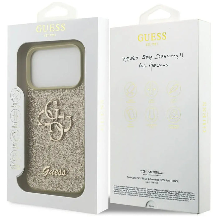 Калъф Guess Fixed Glitter Big 4G за iPhone 17 Pro - златен