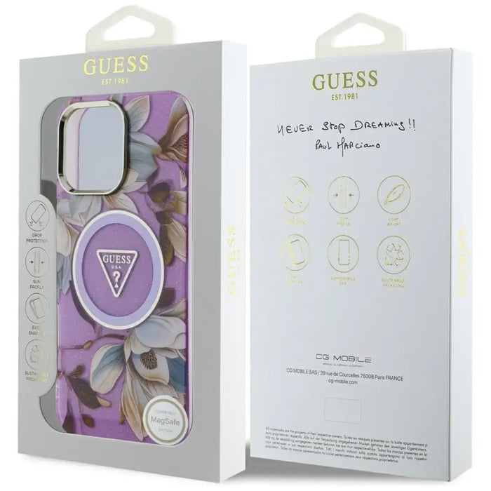 Калъф Guess Glitter Flowers Triangle Buttons MagSafe Case