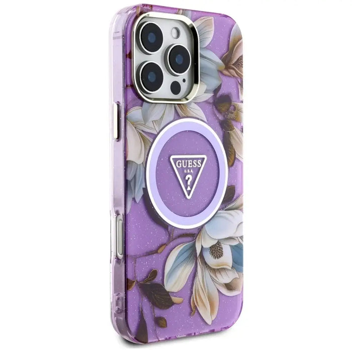 Калъф Guess Glitter Flowers Triangle Buttons MagSafe Case