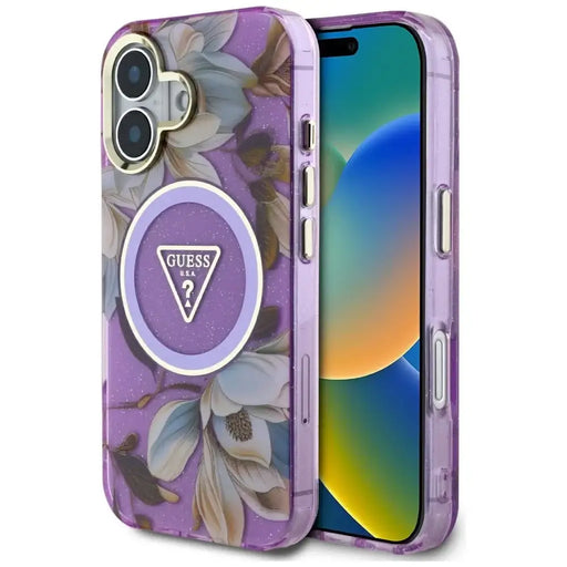 Калъф Guess Glitter Flowers Triangle Buttons MagSafe Case