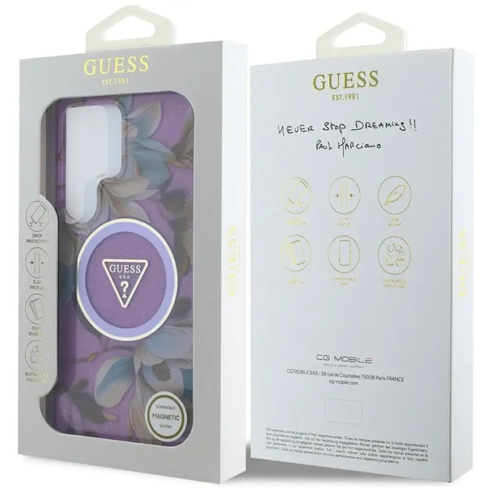 Калъф Guess Glitter Flowers Triangle Buttons MagSafe Case