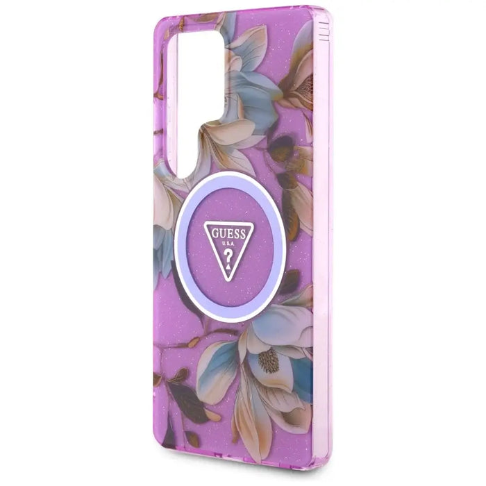 Калъф Guess Glitter Flowers Triangle Buttons MagSafe Case