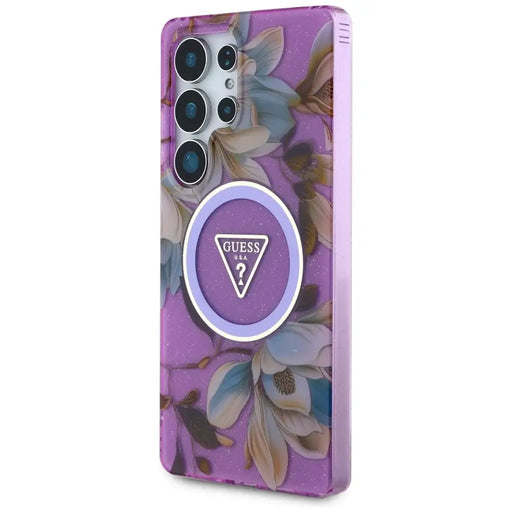 Калъф Guess Glitter Flowers Triangle Buttons MagSafe Case