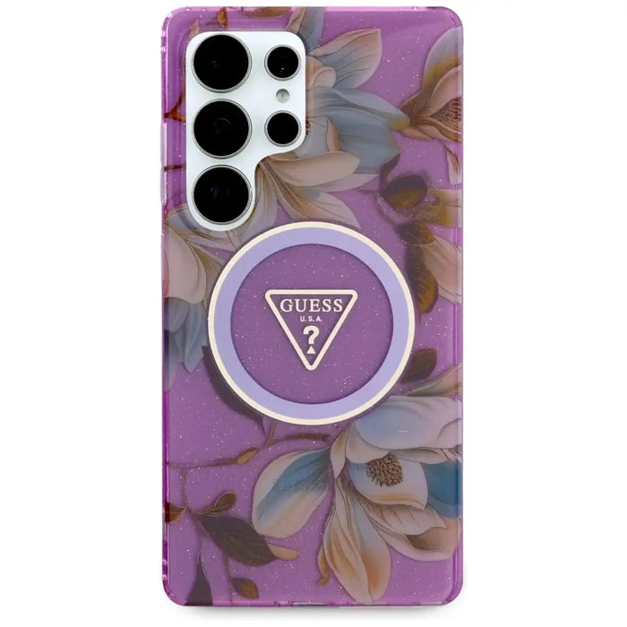Калъф Guess Glitter Flowers Triangle Buttons MagSafe Case