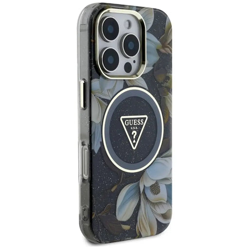 Калъф Guess Glitter Flowers Triangle Buttons MagSafe