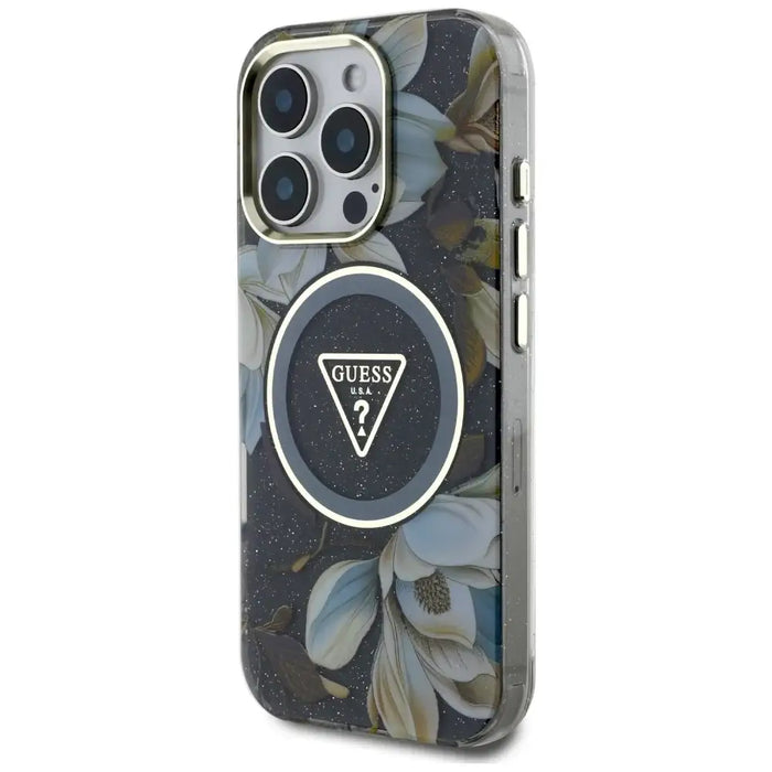 Калъф Guess Glitter Flowers Triangle Buttons MagSafe