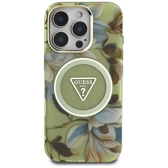 Калъф Guess Glitter Flowers Triangle Buttons MagSafe