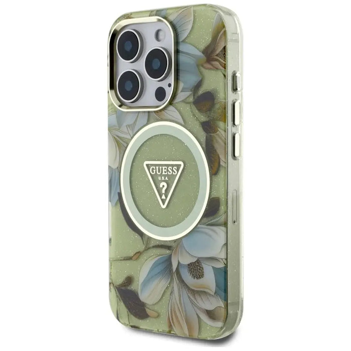 Калъф Guess Glitter Flowers Triangle Buttons MagSafe