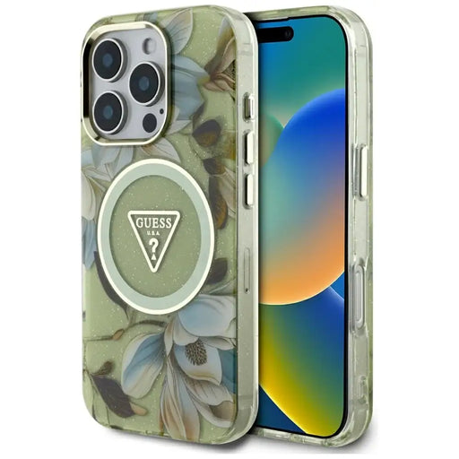 Калъф Guess Glitter Flowers Triangle Buttons MagSafe
