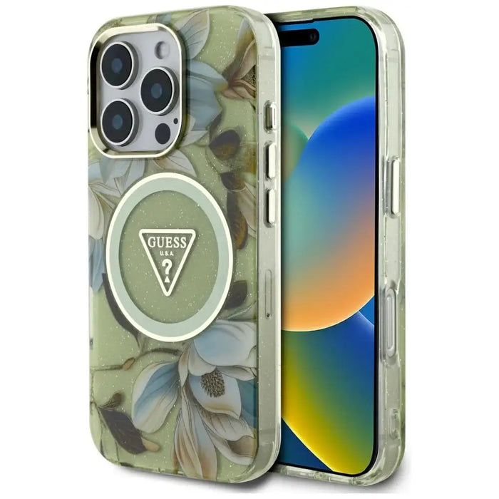Калъф Guess Glitter Flowers Triangle Buttons MagSafe