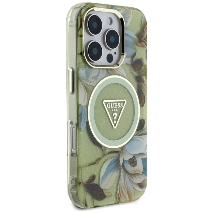 Калъф Guess Glitter Flowers Triangle Buttons MagSafe