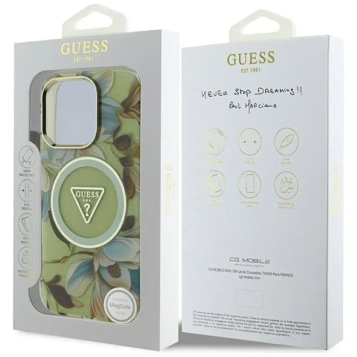 Калъф Guess Glitter Flowers Triangle Buttons MagSafe