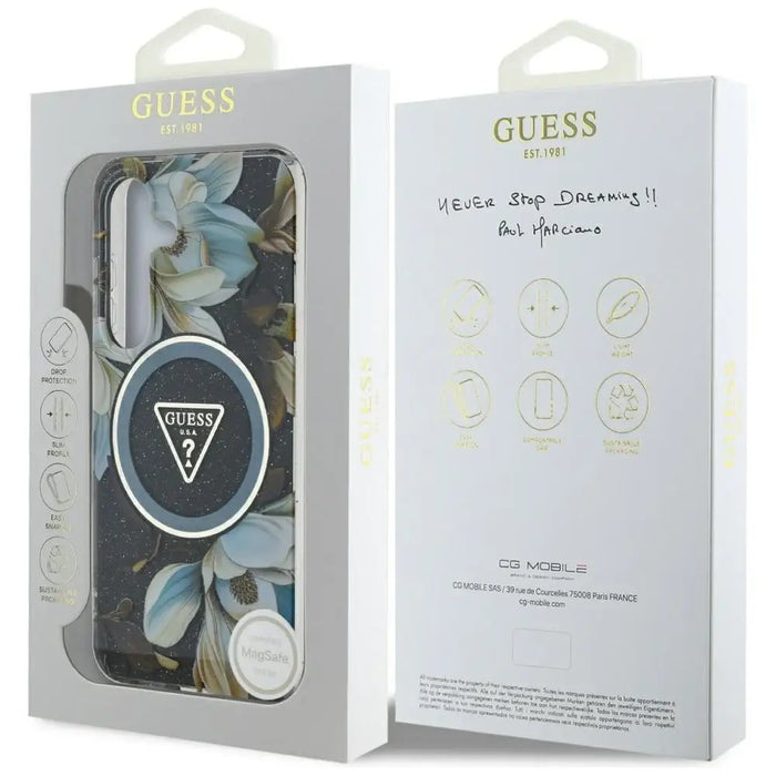 Калъф Guess Glitter Flowers Triangle Buttons MagSafe