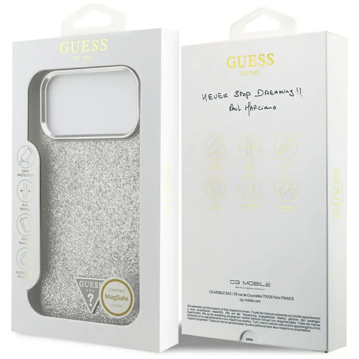 Калъф Guess Glitter Triangle Logo MagSafe за iPhone 17 Pro