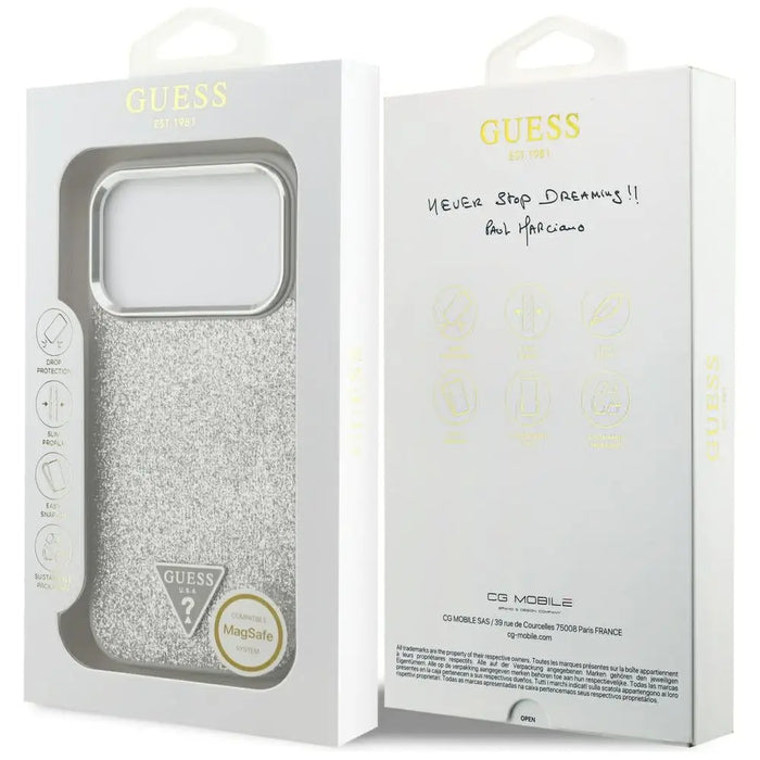 Калъф Guess Glitter Triangle Logo MagSafe за iPhone 17 Pro