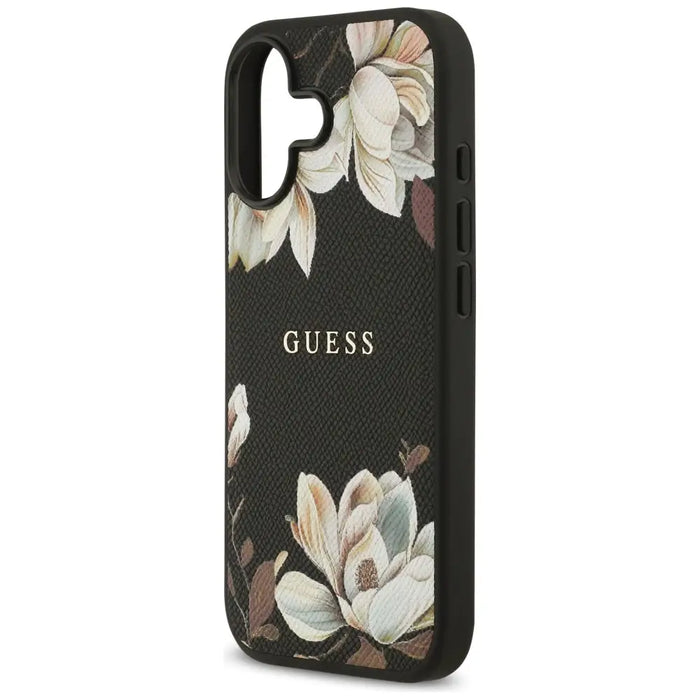Калъф Guess Grained Flowers Classic Logo MagSafe за iPhone