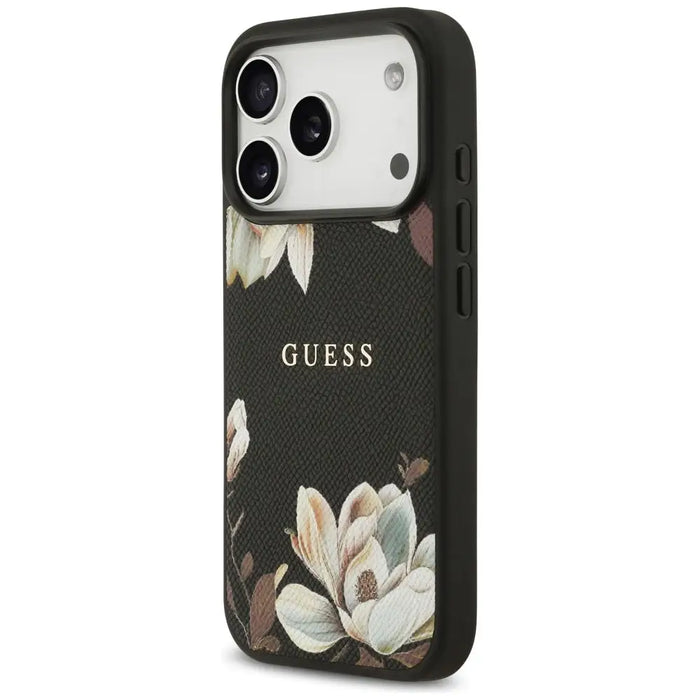 Калъф Guess Grained Flowers Classic Logo MagSafe за iPhone