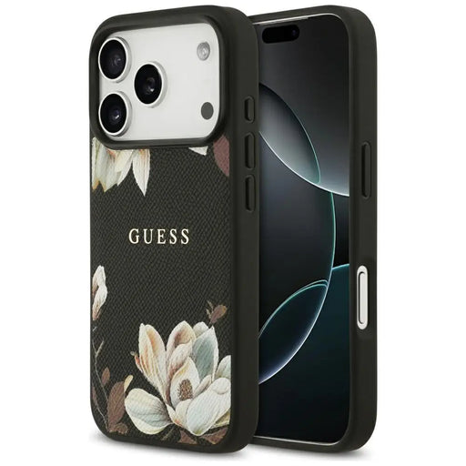 Калъф Guess Grained Flowers Classic Logo MagSafe за iPhone
